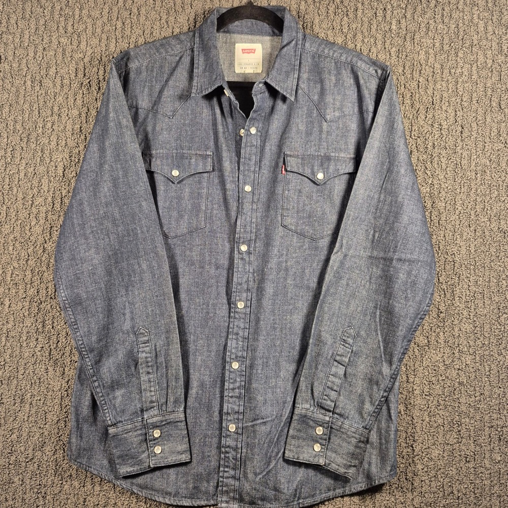 Levis Western Shirt Mens Large Blue Denim Pearl Snap Long Sleeve 3LYLW2262